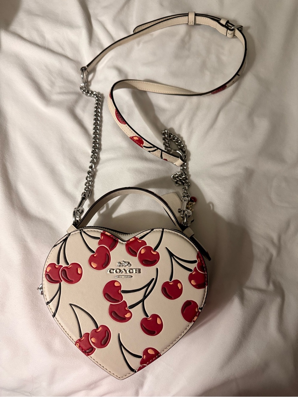 Coach Heart Crossbody Bag in Cream with Red Cherry Print